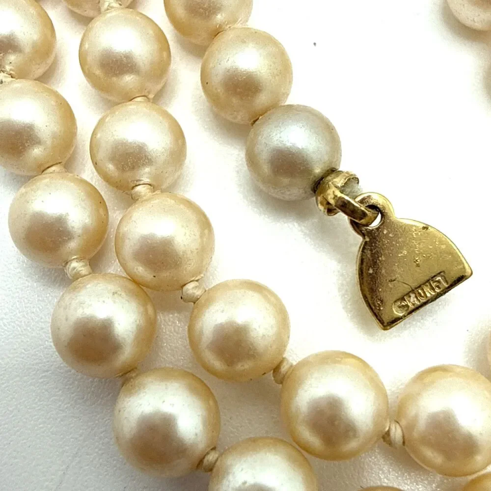 Vintage Monet Faux Pearl Necklace Signed Single Strand Statement 24